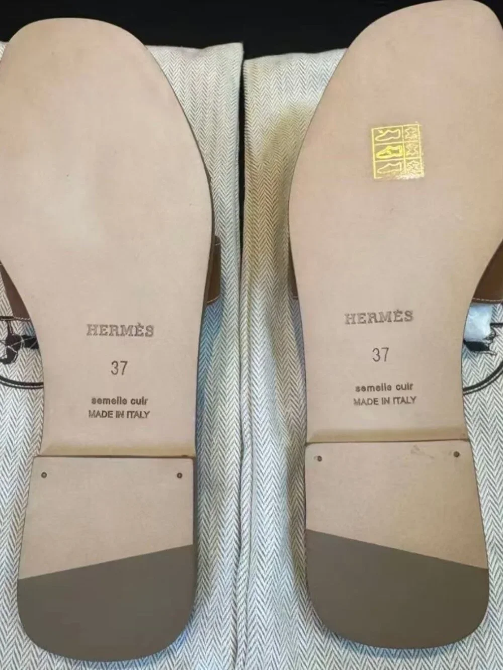 Hermes Oran Brown Leather H Slide Flat Sandals